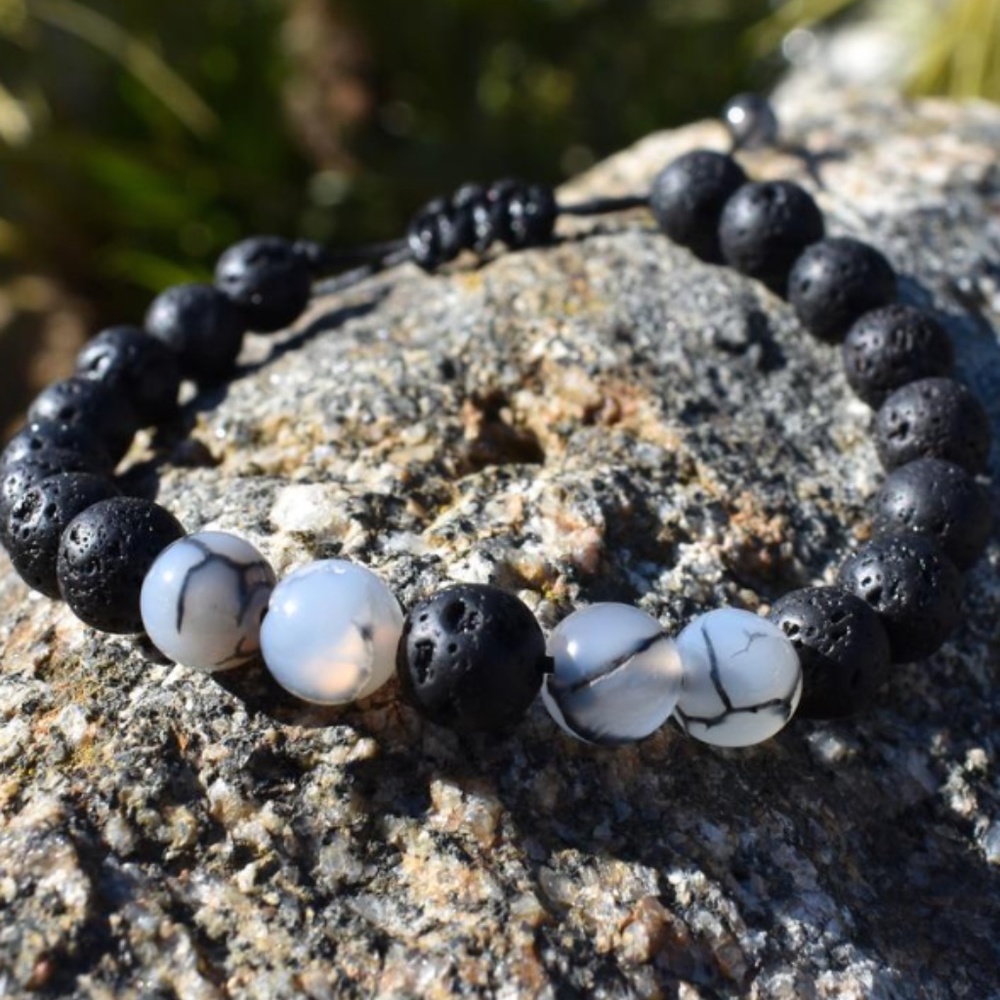 ZEN TRANSLUCENT WHITE PEARLS Lava Rock Bracelet